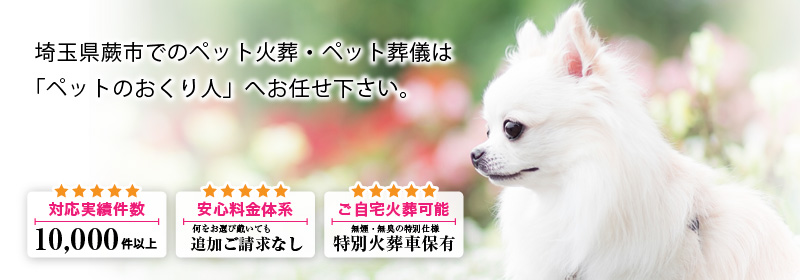 埼玉県蕨市でのペット火葬・ペット葬儀は「ペットのおくり人」へお任せ下さい。